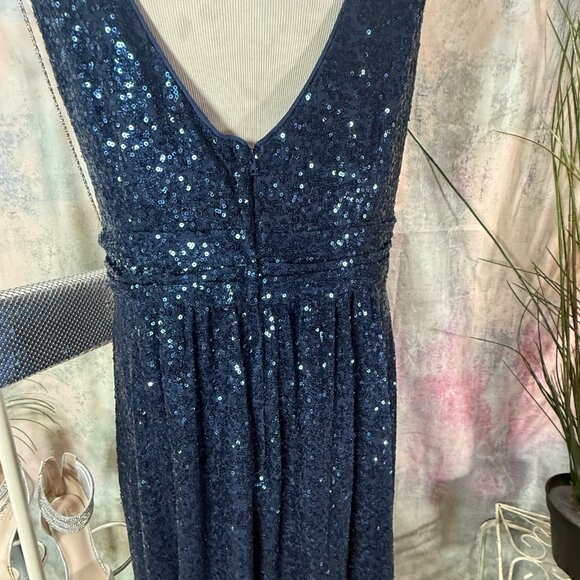 📌David's Bridal Sequin Navy Empire Waistline Bridesmaid - Formal  - Prom Dress - Picture 9 of 16